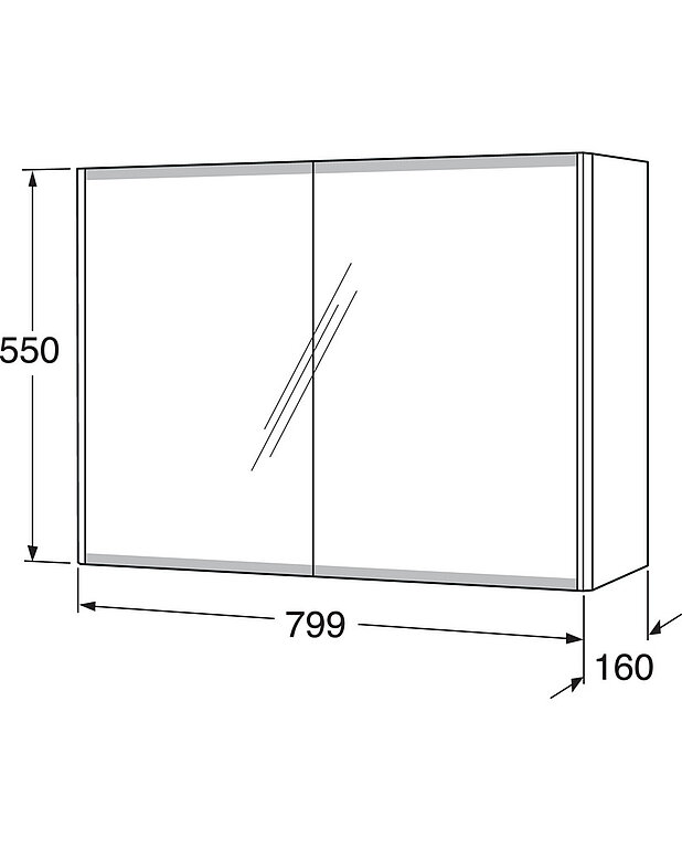 Peegelkapp Graphic - 80 cm - Peeglid ka uste siseküljel
Peegli alaservad mati viimistlusega näpujälgede vältimiseks
Uksed Soft Close funktsiooniga pehmeks sulgumiseks