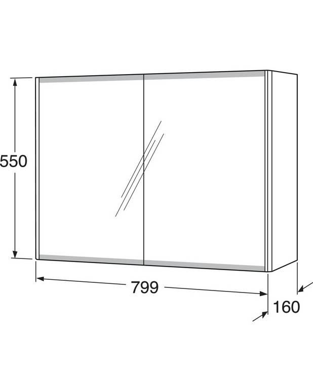 Peegelkapp, Graphic - 80 cm - Peeglid ka uste siseküljel
Peegli alaservad mati viimistlusega näpujälgede vältimiseks
Uksed Soft Close funktsiooniga pehmeks sulgumiseks