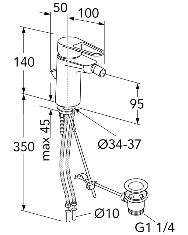 Uusi Nautic -bideehana - Mittapiirros - Gustavsberg_Bidet_mixer_Nautic.jpg