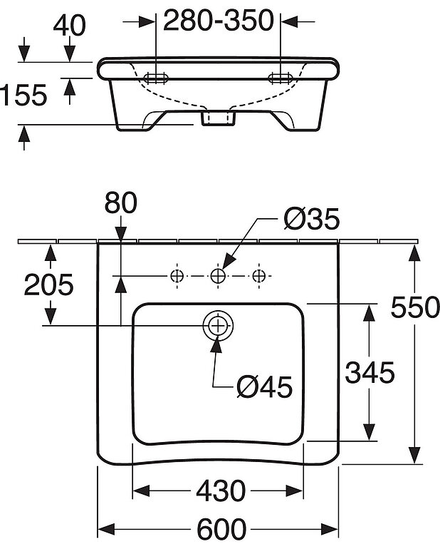 Vask Public 4G8060 - Rengøringsvenligt og minimalistisk design
Grebsliste foran under vasken