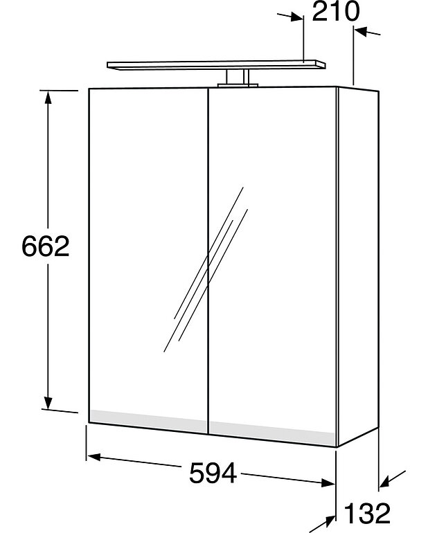 Bathroom mirror cabinet Artic - 60 cm - Additional bathroom mirror on inside doors
Integrated electrical outlet inside cabinet
LED lighting above and below cabinet