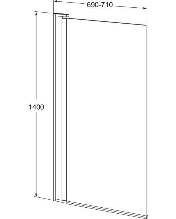 Kvadrātveida vannas durvis - Universālas, uzstādīšanai labajā vai kreisajā pusē
Iepriekš samontēti durvju profili ātrai un vienkāršai montāžai
Drošs rūdītais stikls, 6 mm