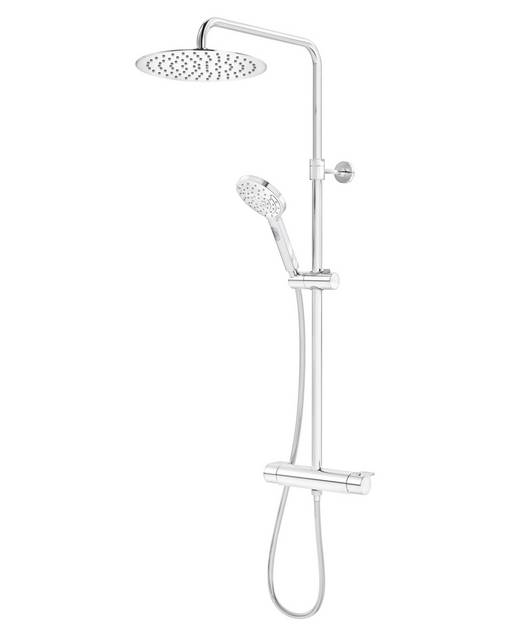 Shower column Estetic Round - Super slim head shower with generous water flow
3-functional hand shower with a pushbutton
Mixer where modern shape is combined with good function