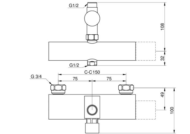 Shower column New Nautic Public - Timed pressure valve flush time approx. 30 sec.
Flow 9L/min
Built-in automatic hot water shut-off for scalding protection