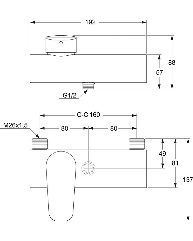 Shower mixer Atlantic - Single lever - Drawing - GB41201314ShowermixerAtlantic_160cc_Drawing.jpg