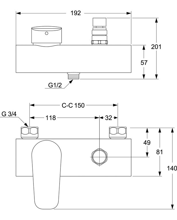 Wash trough mixer Atlantic - Single lever - Drawing - GB41211374SpolblandareAtlantic-Ettgrepp_150cc_Drawing.jpg
