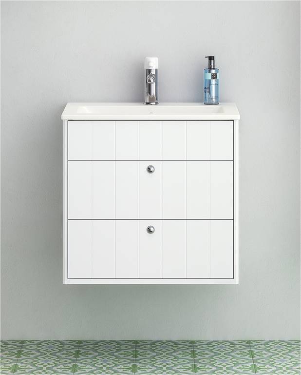 Bathroom cabinet Graphic - 60 cm - All-covering porcelain sink
Hidden compartment for storing small things 
The fold out compartment provides extra shelf space