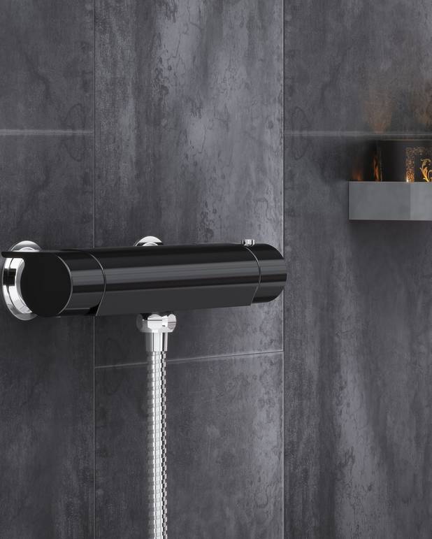 Duschblandare Estetic - termostat - Safe Touch reduces the heat on the front of the faucet
Maintains even water temperature
Available in chrome, matte black and matte white