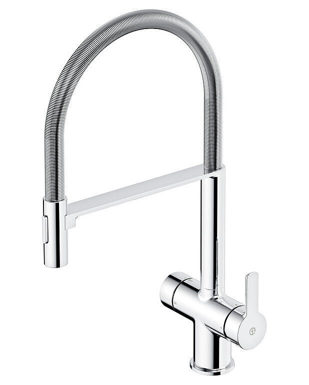 Keittiösekoittaja Estetic - Malli on jatkettava, mikä tekee siitä monipuolisemman ja parantaa sen yltävyyttä. Yltää pesualtaan kaikkiin kohtiin.