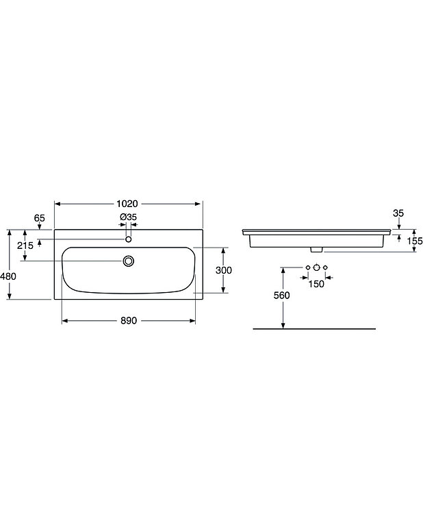 Bathroom sink for vanity unit Artic - 100 cm - Drawing - 4G00A5_drawing.jpg