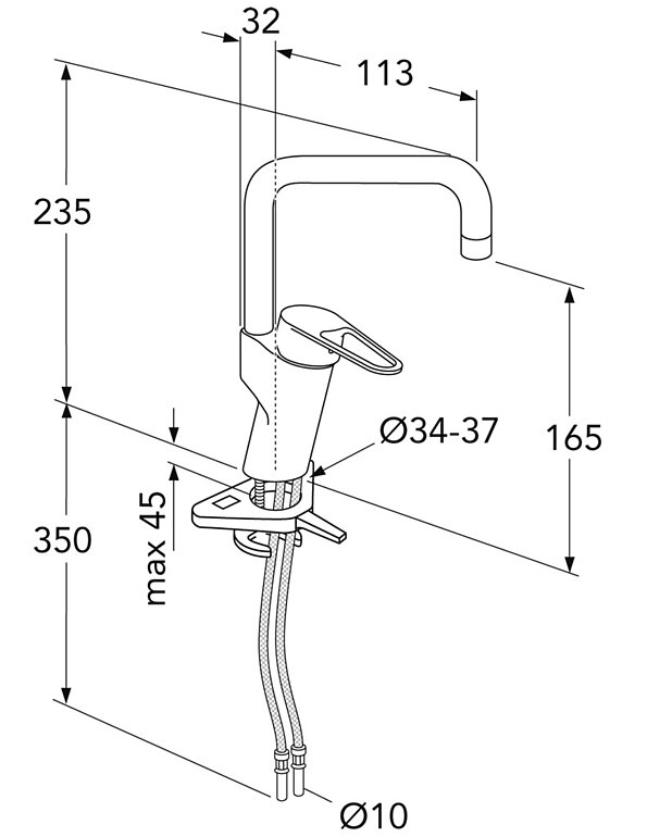 Wash trough mixer New Nautic - Easy grip lever with clear colour marking for hot and cold
Fixed spout (60° and 110° as option)
Patented quick fixation nut for easy installation