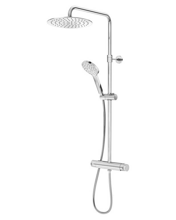 Shower column Skandic Round - Super slim head shower with generous water flow
3-functional hand shower with a pushbutton
Mixer where modern shape is combined with good function