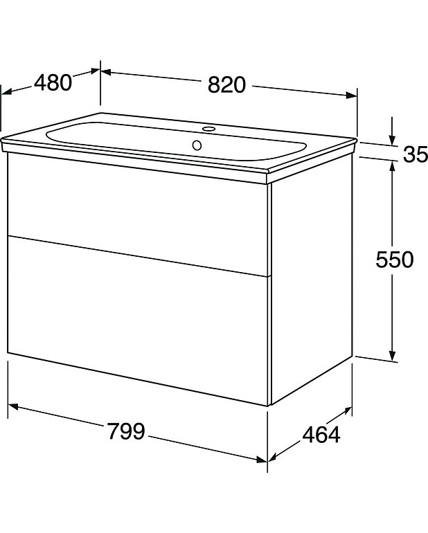 Bathroom cabinet Artic - 80 cm - Fully extendable drawers with soft closing
Washstand water trap that saves space in cabinet 
Manufactured in moisture resistant materials