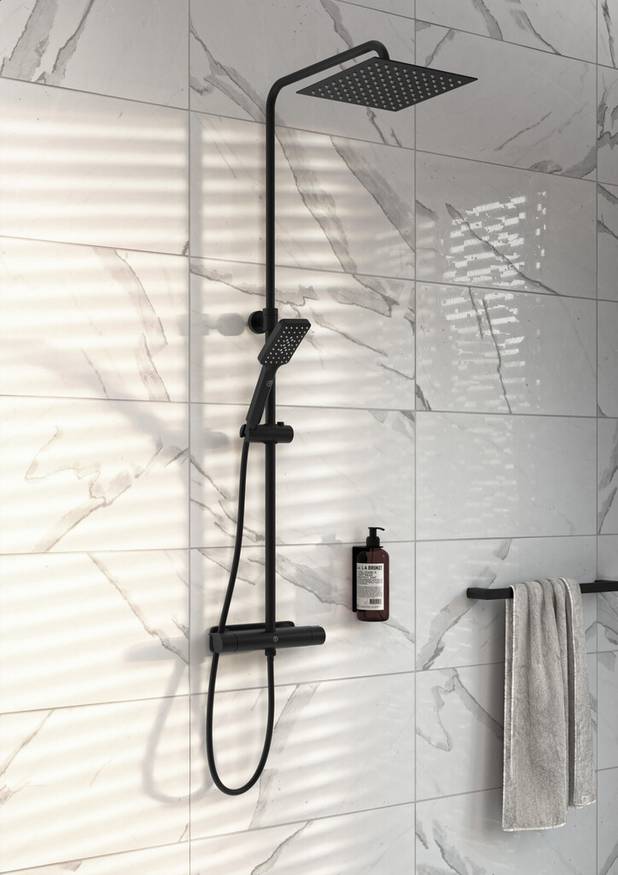 Estetic brusearmatur – termostat - Including smart shelf for more storage space
Maintains even water temperature during pressure and temperature changes
Combines nicely with our various shower sets