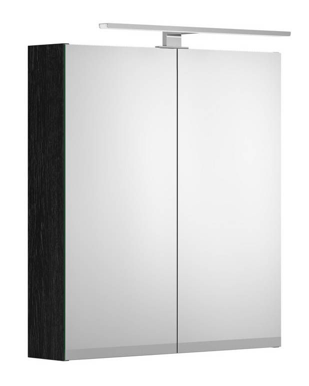 Bathroom mirror cabinet Artic - 60 cm - Additional bathroom mirror on inside doors
Integrated electrical outlet inside cabinet
LED lighting above and below cabinet