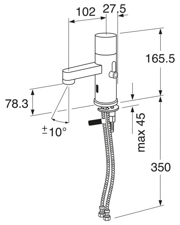 Bathroom sink faucet Nordic³ - sensor-controlled - Batteries included, installed in the faucet
Simple installation with self-calibration
Smart function for cleaning and prevention of sabotage