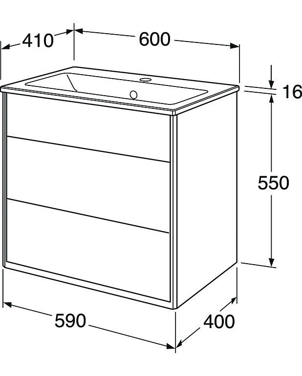 Allaskaappi Graphic – 60 cm - Kokopintainen posliinipesuallas Avattava piilolokero pikkutavaroiden säilytykseen Tilaa pistorasian asennukselle