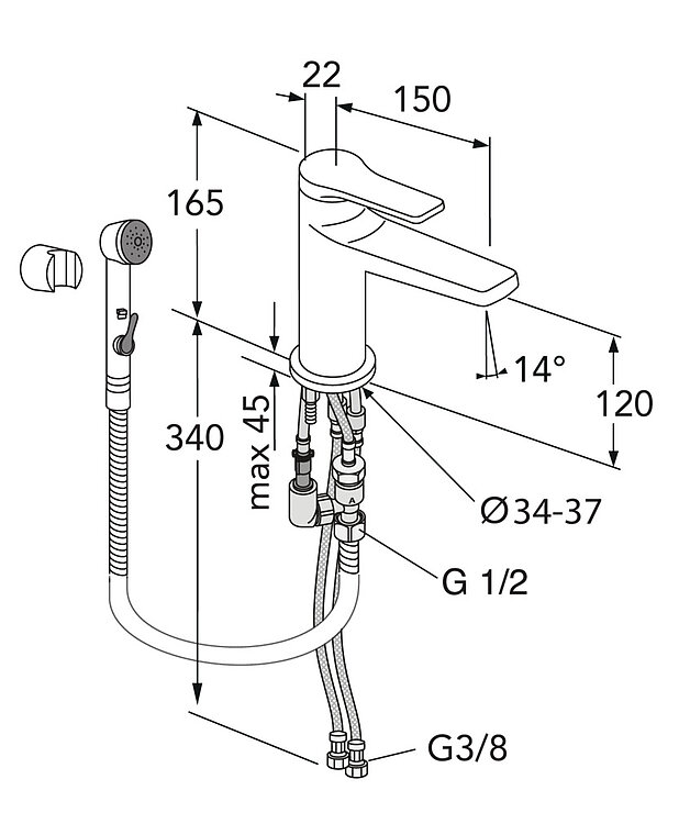 Valamusegisti Epic - Joonis - Gustavsberg_Washbasin_mixer_Epic_side_spray.jpg