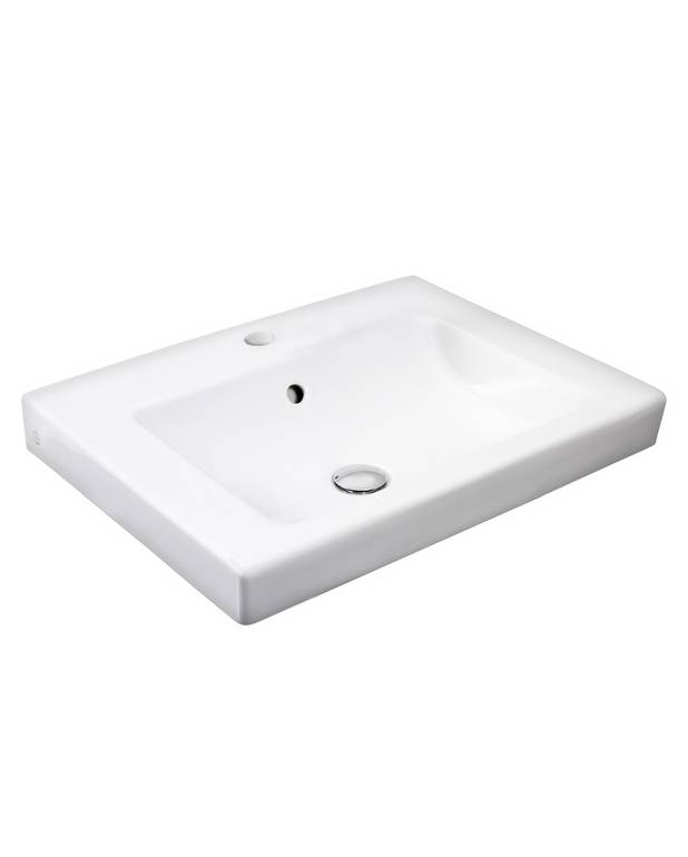 Bathroom sink Artic 4651 - for built-in installation 65.5 cm - Design with straight lines and right angles
For integration into countertop or furniture
Ceramicplus: fast & environmentally friendly cleaning