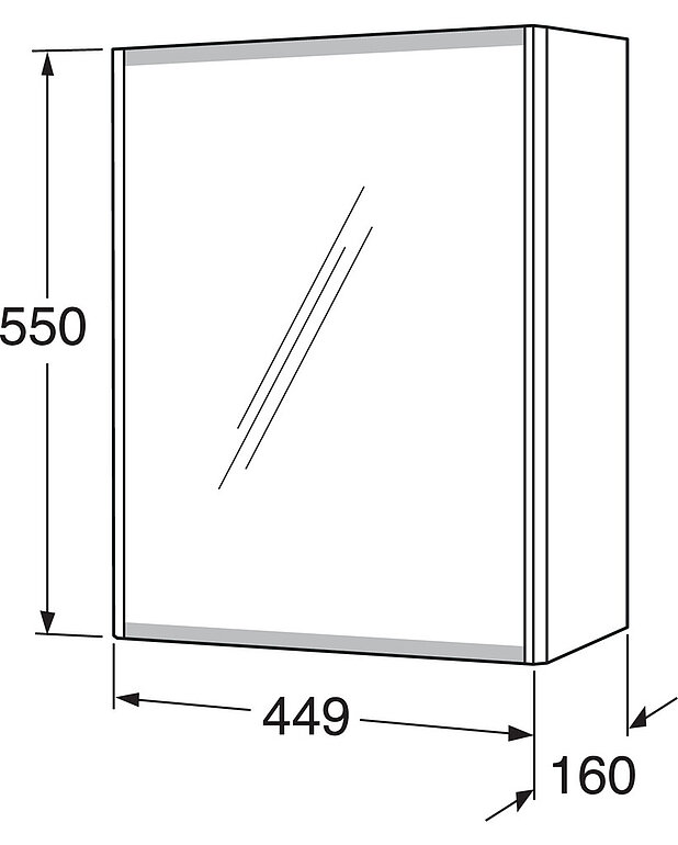 Peegelkapp Graphic - 45 cm - Peegel ka ukse siseküljel
Peegli alaservad mati viimistlusega näpujälgede vältimiseks
Uks Soft Close funktsiooniga pehmeks sulgumiseks