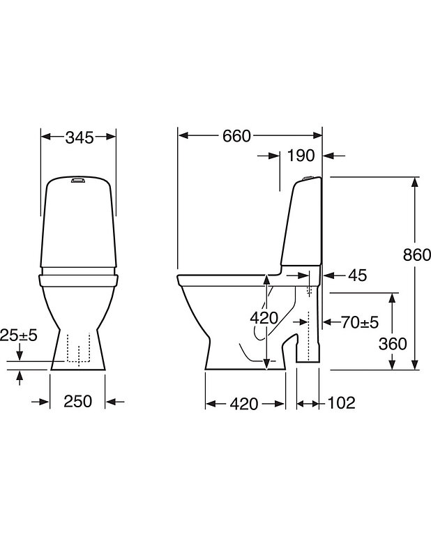  - Easy-to-clean and minimalistic design 
Open flush edge for simplified cleaning
Large footprint: covers marks left by old toilets
