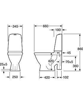 Toilet Nautic 1591 - open S-trap, large footprint, Hygienic Flush