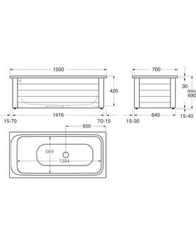 Badekar med front Kombi – 1500x700