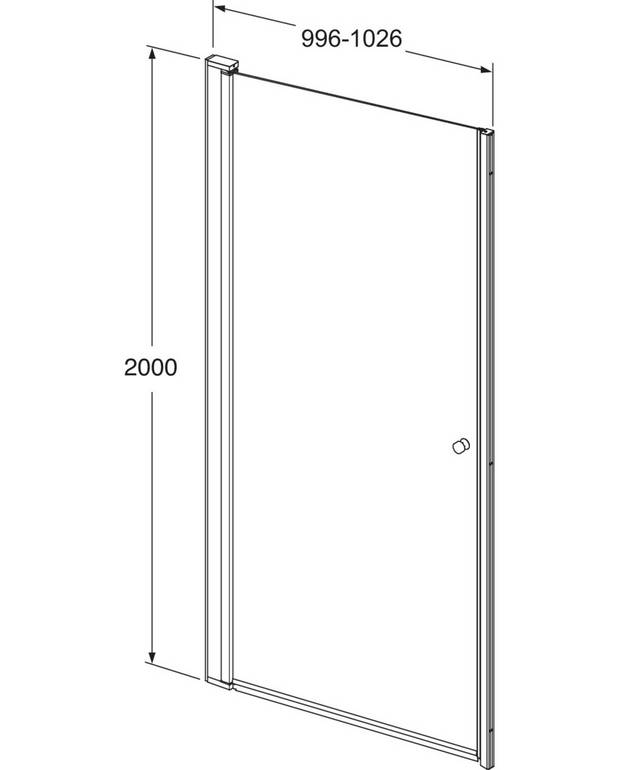 „Square“ dušo durų rinkinys nišai - Uždėti durų profiliai - greitas ir paprastas montavimas
Keičiama atidarymo kryptis - galima montuoti dešinėje arba kairėje
Poliruoti profiliai ir durų rankenos