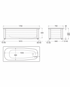 Bathtub with front panel, Standard – 1700 x 700