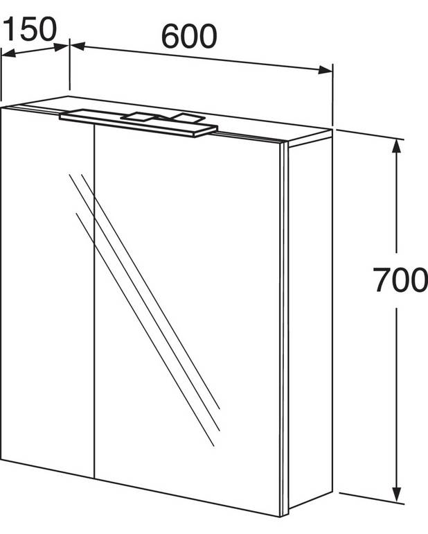 Peilikaappi Nordic³ A479 - 60 cm - Eri levyiset peiliovet
Ovet Soft Close (SC) -mekanismilla, sulkeutuu pehmeästi ja hiljaa
Kaksi irrotettavaa lasihyllytasoa