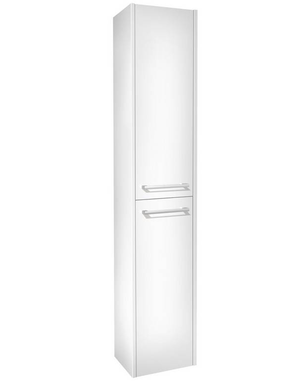 Korkea kaappi Nordic³ - 35cm x 180cm x 27cm - Ovet Soft Close (SC) -mekanismilla, sulkeutuvat pehmeästi ja hiljaa
Kaksi siirrettävää lasihyllylevyä ja yksi kiinteä hyllylevy
Toimitetaan valmiiksi koottuna
