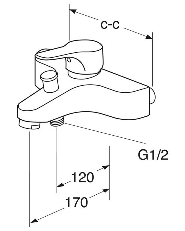 Tub faucet Nautic - single-lever - Adjustable comfort flow can be activated as needed
Adjustable max temperature for increased scald protection
Can be adjusted for universal accessibility with extended lever