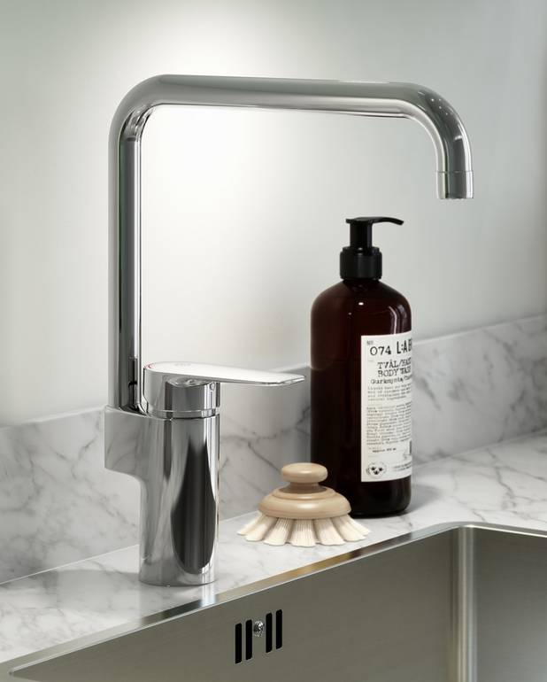 Kitchen mixer Atlantic - high spout - Energy class B, saves energy and water
Soft move, technology for smooth and precise handling
Cold-start, only cold water when the lever is in straight forward position