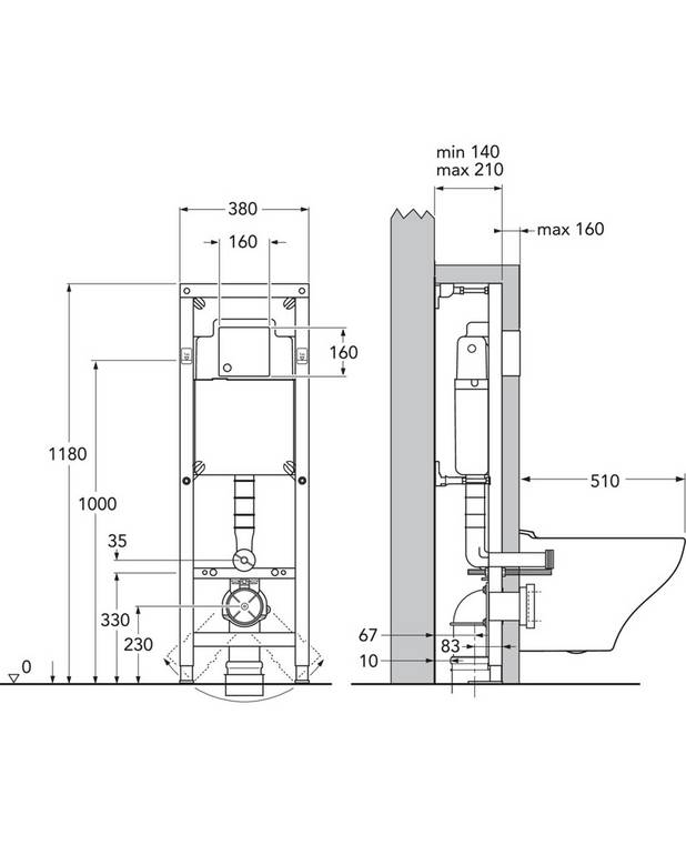 All In One - Fixtur med Nautic 1530 WC och Väggtycke - Snygg installation, med ett minimum av synliga rör
Nautic toalett med Hygienic Flush, mjukstängande sits och dolt väggfäste
Trycke med duospolning