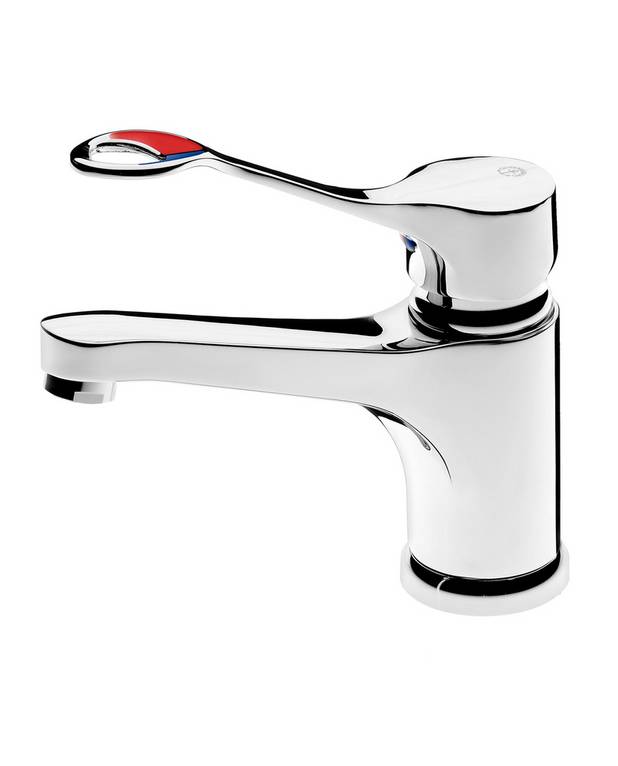 Bathroom sink faucet Care - 150 mm spout - Contains less than 0.1% lead
Covered and smooth type-approved flexible water connection for easier installation
Laminar aerator (no air intake)