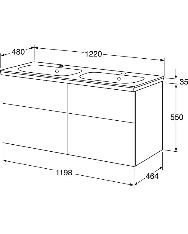 Bathroom cabinet Artic - 120 cm - Fully extendable drawers with soft closing
Washstand water trap that saves space in cabinet 
Manufactured in moisture resistant materials