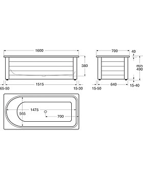 Bathtub without panels Combi - 1600x700