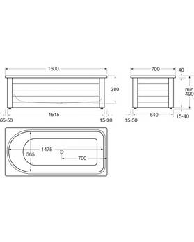 Bathtub with front panel, Combi – 1600 x 700