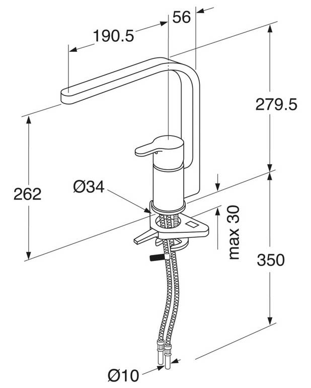 Køkkenarmatur Nordic3 - Justerbart komfortflow (vandsparefunktion)
Svingbar udløbstud 110°C 
Justerbar maks. temperatur for øget skoldningsbeskyttelse