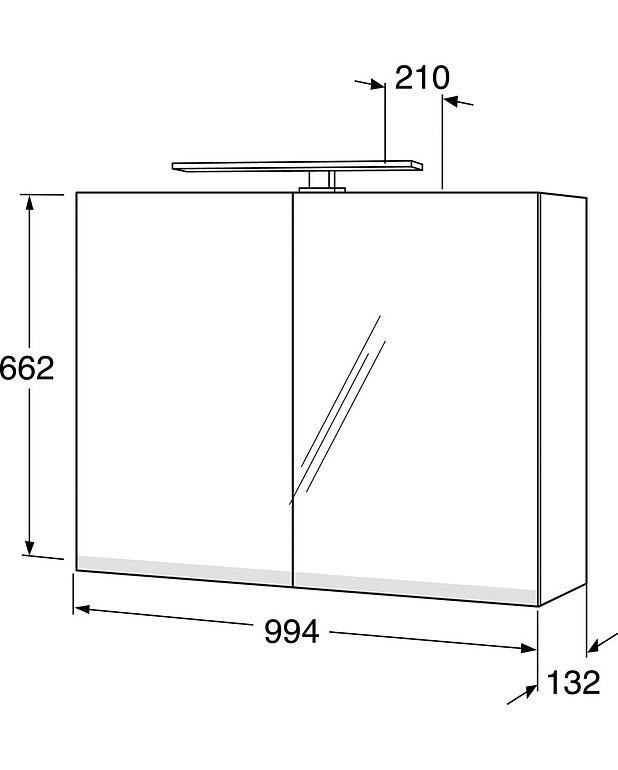 Bathroom mirror cabinet Artic - 100 cm - Additional bathroom mirror on inside doors
Integrated electrical outlet inside cabinet
LED lighting above and below cabinet