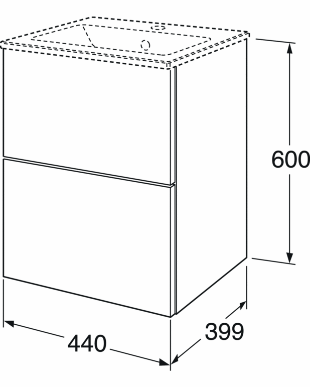 Kommodskåp Graphic Base - 45 cm - Kort djupmått - får plats även i ett mindre badrum
Mjukstängande lådor för tyst och mjuk stängning
Material: fukttrög spånskiva klassad för badrum