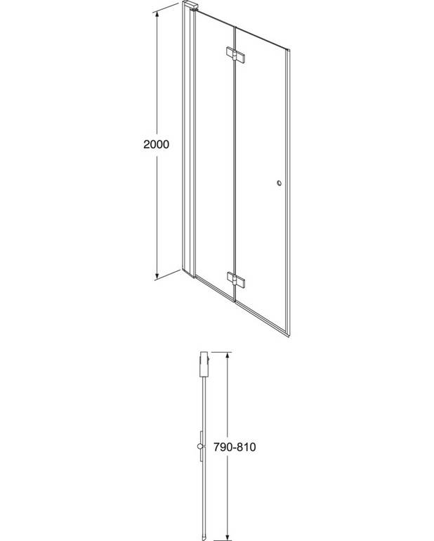 Square dør til brusekabine, foldedør - Foldedør, optager mindre plads
Kan bruges selv i trange rum, hvor en foldefunktion løser problemet
Kan ikke drejes, vælg venligst venstre eller højre version