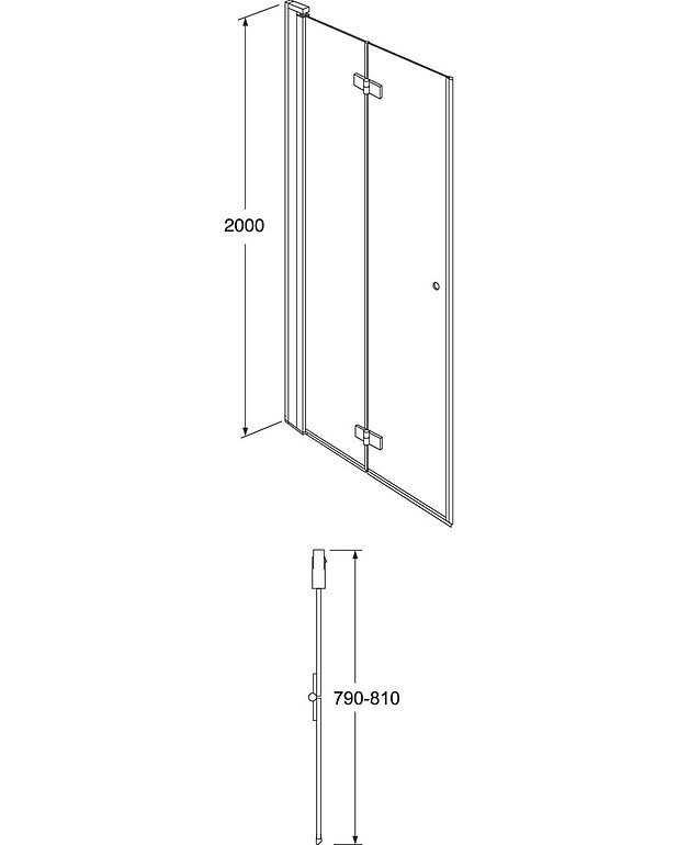 Square suihkuovi, taitettava - Mittapiirros - Square_folding_door_80_Left_web.jpg