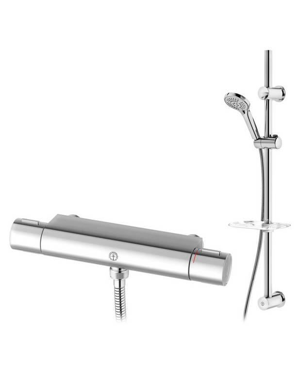 Suihkupaketti New Nautic 2.1 – termostaatti - Complete with energy class A shower set
Maintains even water temperature during pressure and temperature changes
Contains less than 0.1% lead