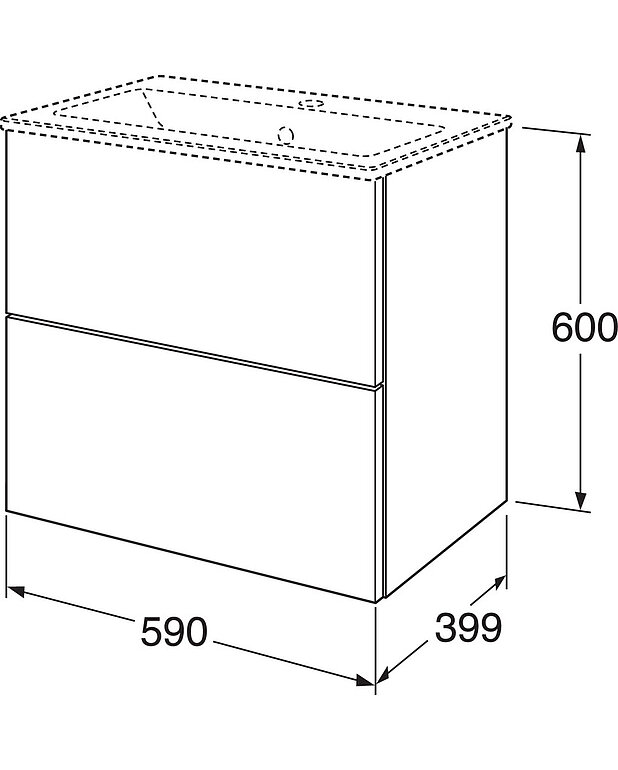 Valamukapp Graphic Base - 60 cm - Väikese sügavusega: sobib hästi ka väiksematesse vannitubadesse
Vaikselt sulguvad sahtlid
Materjal: niiskuskindel puitkiudplaat, mõeldud kasutamiseks vannitubades