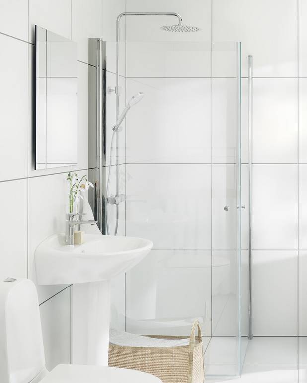 Shower column Estetic Round - Super slim head shower with generous water flow
3-functional hand shower with a pushbutton
Functional mixer in classic Scandinavian design