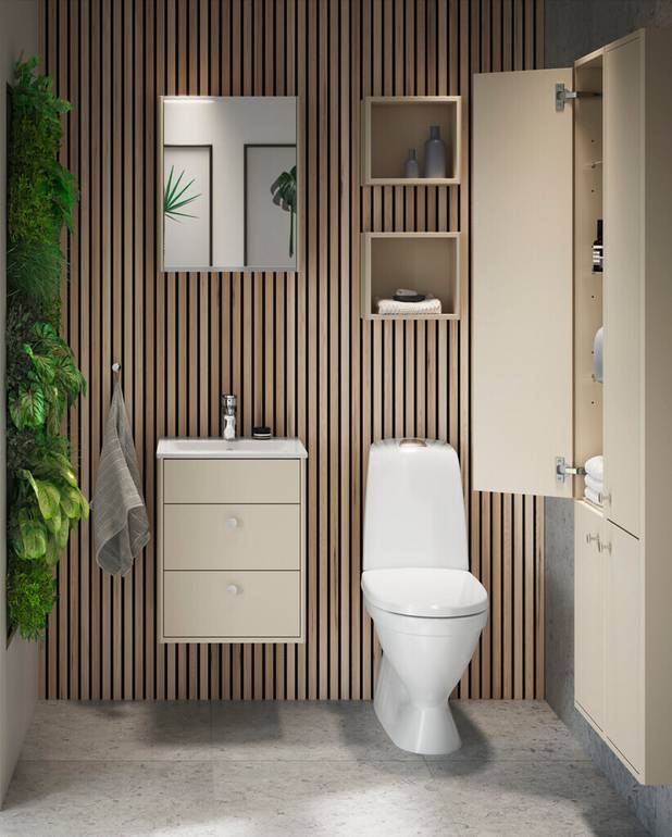 Bathroom storage, Graphic – basic - Can be combined to make modules with Graphic wall- and tall cabinets
Also available 16 cm deep – for flexible storage in small spaces
Suspension system – easy to mount and adjust on walls