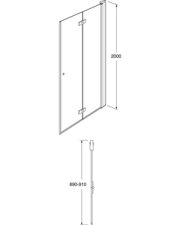 Square Duschdörr Vikbar - Vikbar dörr som tar mindre plats
Kan med fördel användas även där det är trångt, då vikbarheten löser problemen
Förmonterade dörrprofiler ger enkelt och snabbt montage