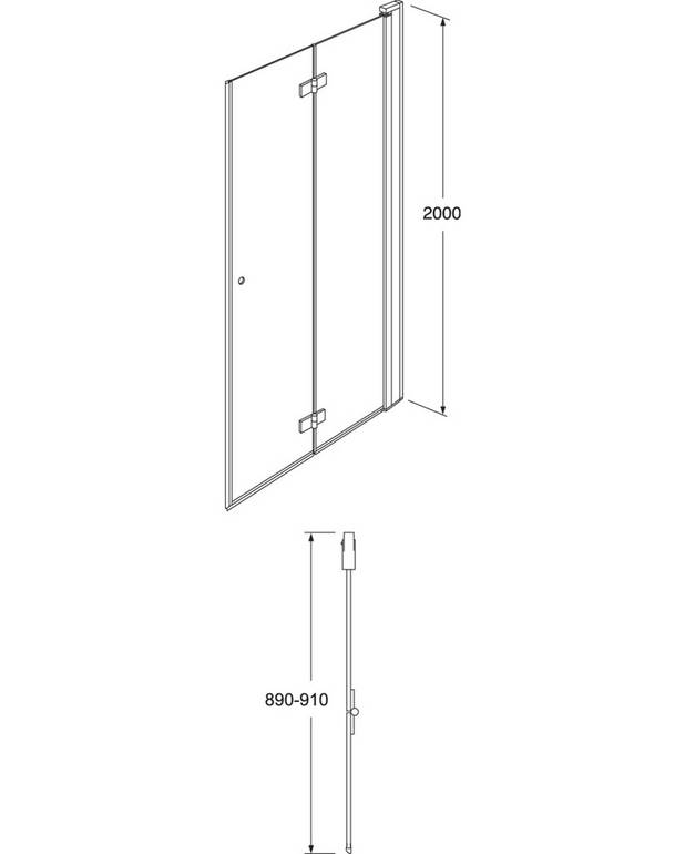 Square shower door Foldable - Foldable door, takes up less space
Can be used even in tight spaces where the folding function solves the problem
Not turnable, please select Left- or Right hand version