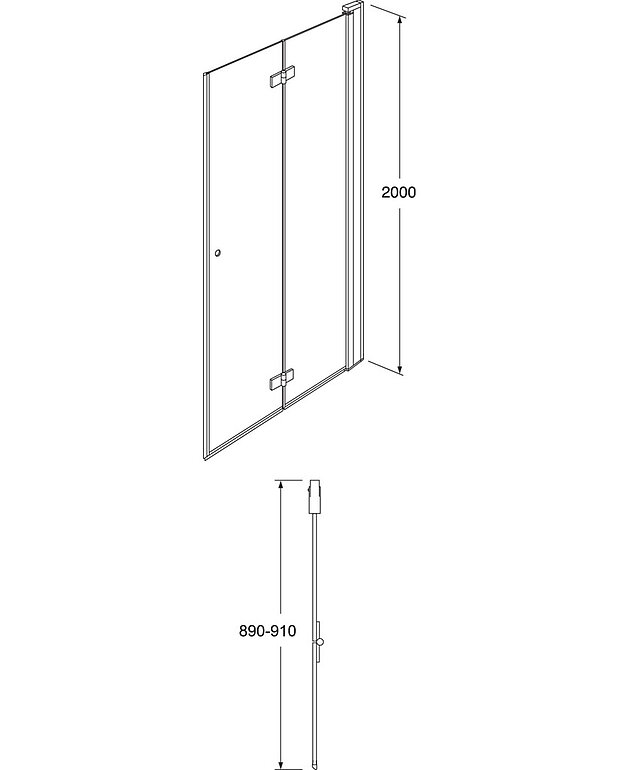 Square suihkuovi, taitettava - Mittapiirros - Square_folding_door_90_Right_web.jpg